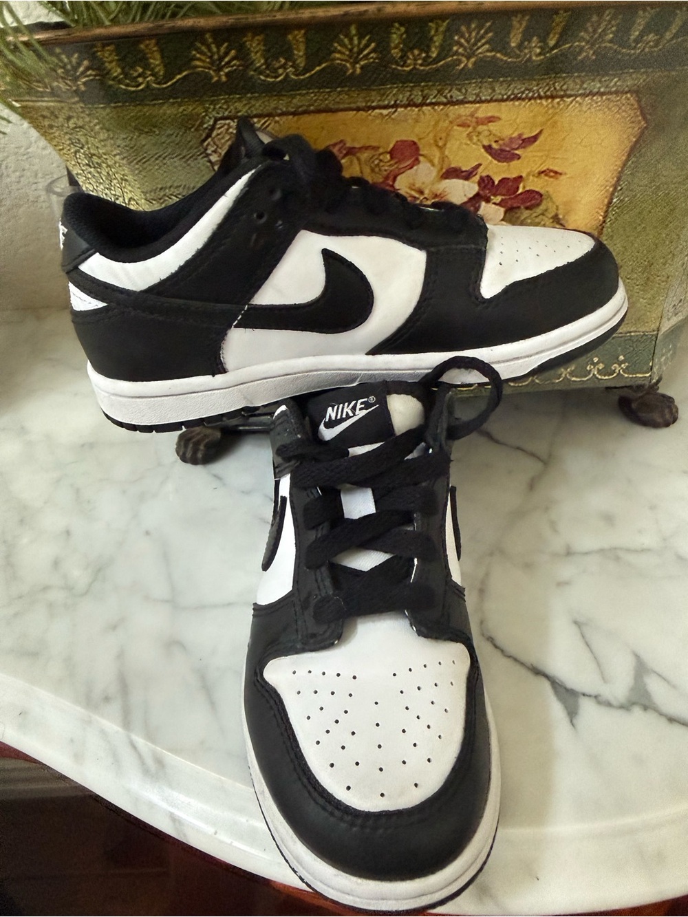 Nike Kids  Dunk Retro Black and White Low-Top Sneakers.